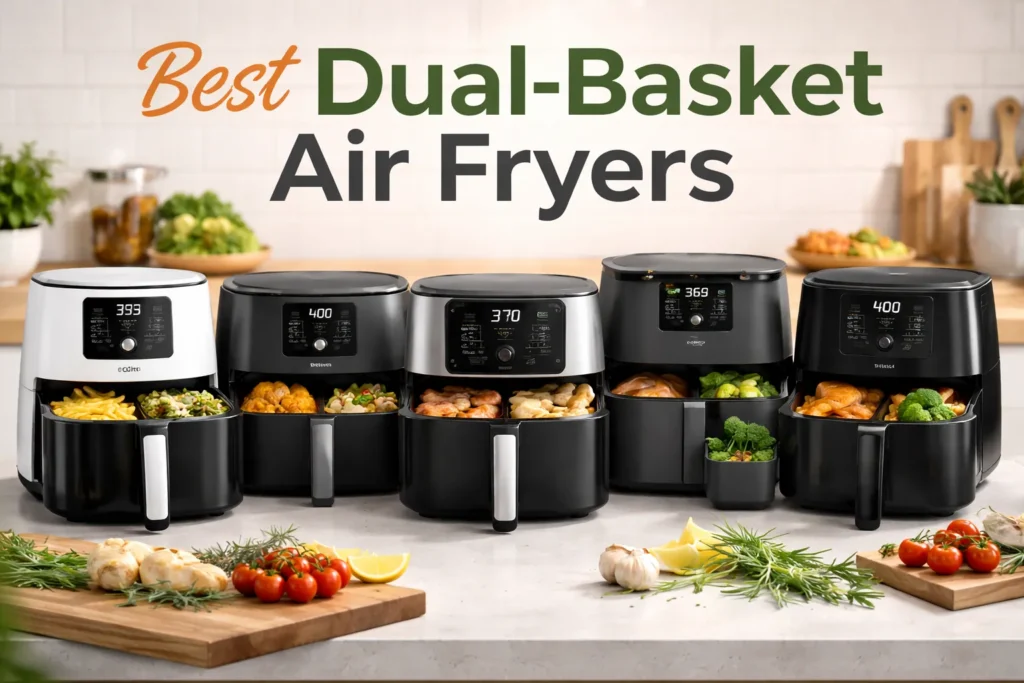 Best dual-basket air fryers for 2025 showing multiple air fryer models for flexible home cooking
