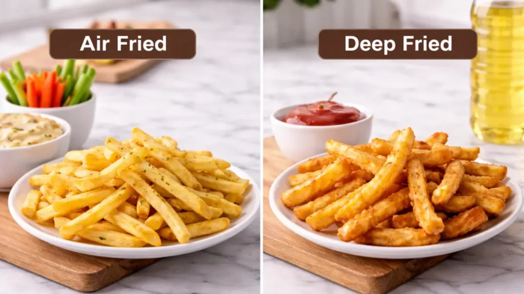 comparison of air fried and deep fried food texture and crispiness