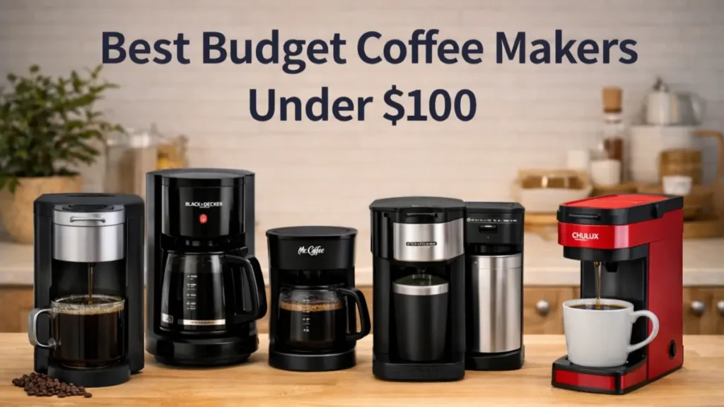 Best budget coffee makers under $100 displayed on a kitchen countertop